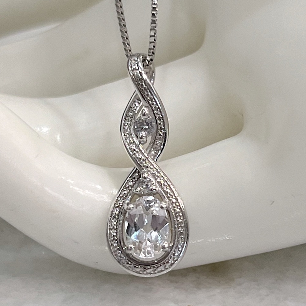 White Sapphire Sterling Silver Pendant 18” Necklace